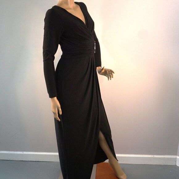 Eliza J Black Jeweled Dress Size 8 Prom Cocktail Party Faux Wrap Maxi Dress NWT - Picture 3 of 11